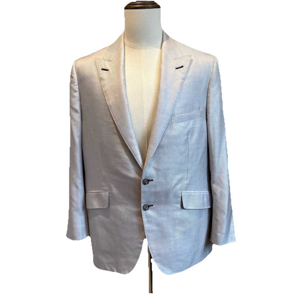 Enzo Custom Blazer 44R Gray 100% Silk Surgeon Cuff Angled Pockets Peak‎ Lapel